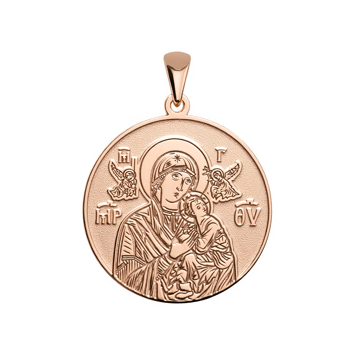 Virgin Mary Theotokos With Angels Greek Orthodox Icon Round Medal