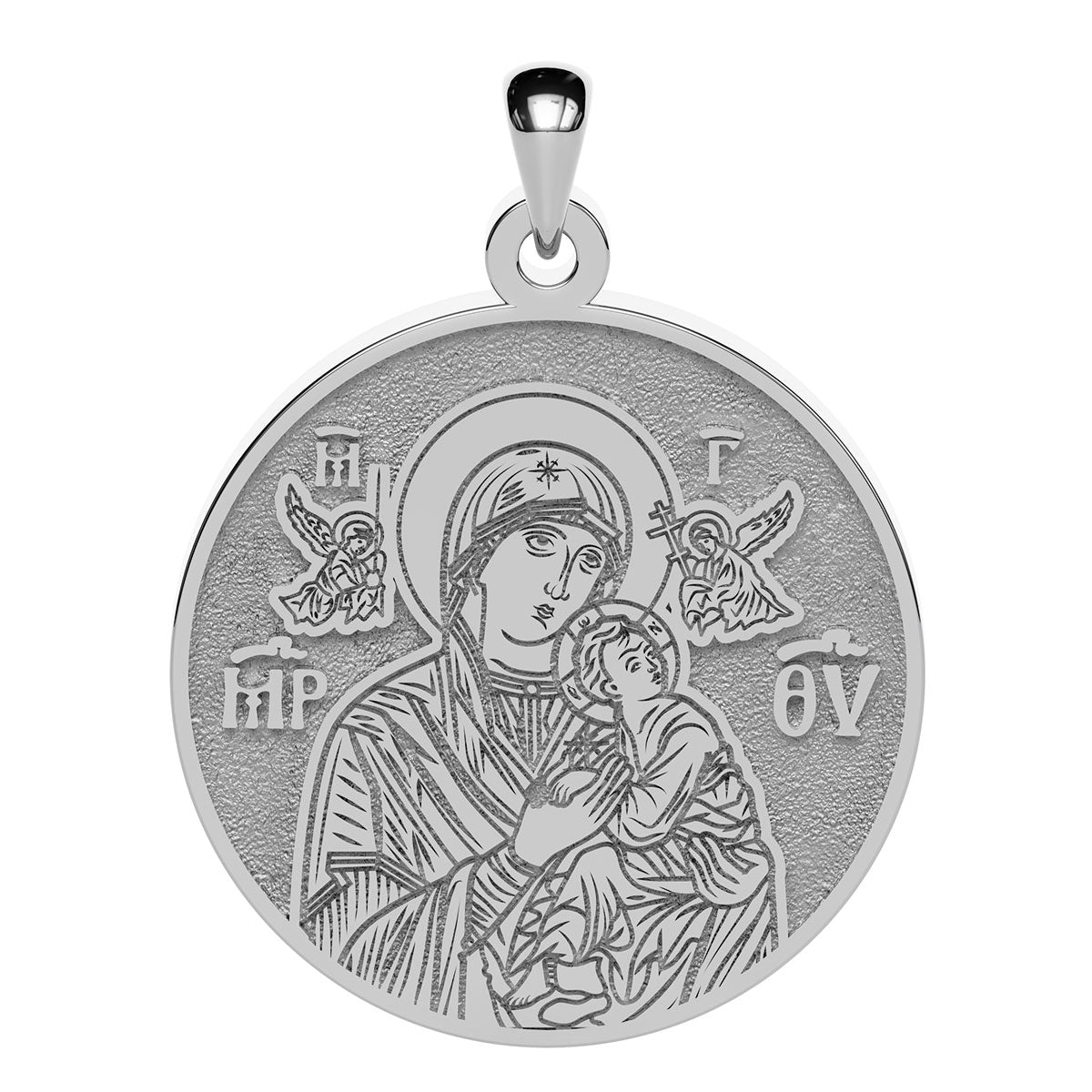 Virgin Mary Theotokos With Angels Greek Orthodox Icon Round Medal