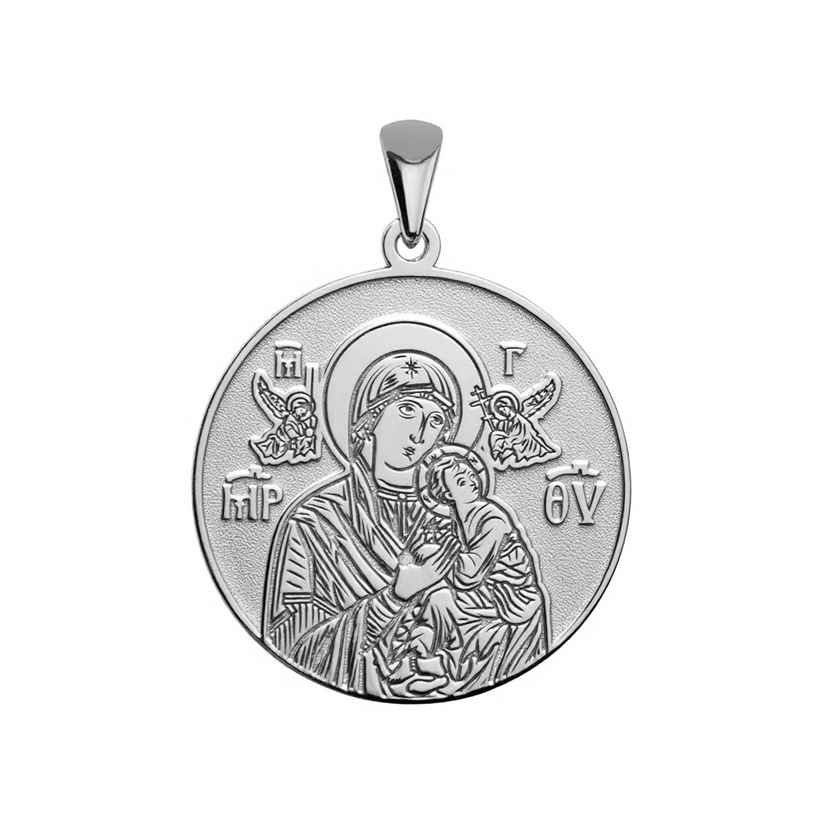 Virgin Mary Theotokos With Angels Greek Orthodox Icon Round Medal