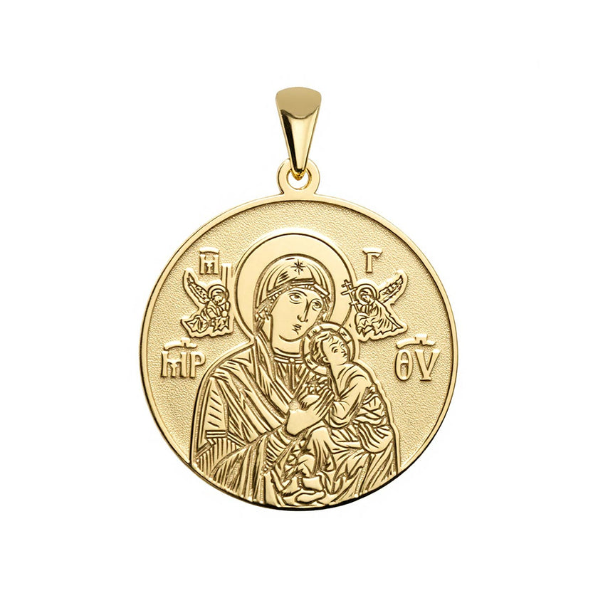 Virgin Mary Theotokos With Angels Greek Orthodox Icon Round Medal
