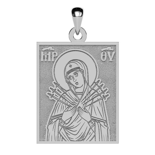 Virgin Mary of Sorrows Greek Orthodox Icon Tag Medal