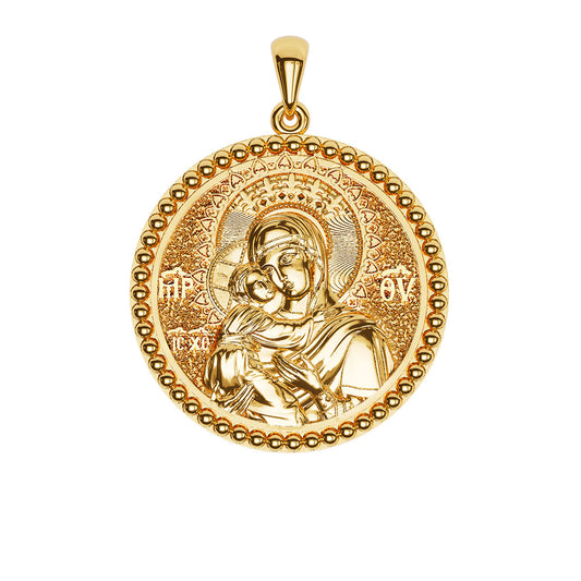Virgin Mary Panagia Theotokos Sculpted Round Medal