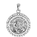 Virgin Mary Panagia Theotokos Sculpted Small Pavé Round Medal
