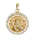 Virgin Mary Panagia Theotokos Sculpted Small Pavé Round Medal