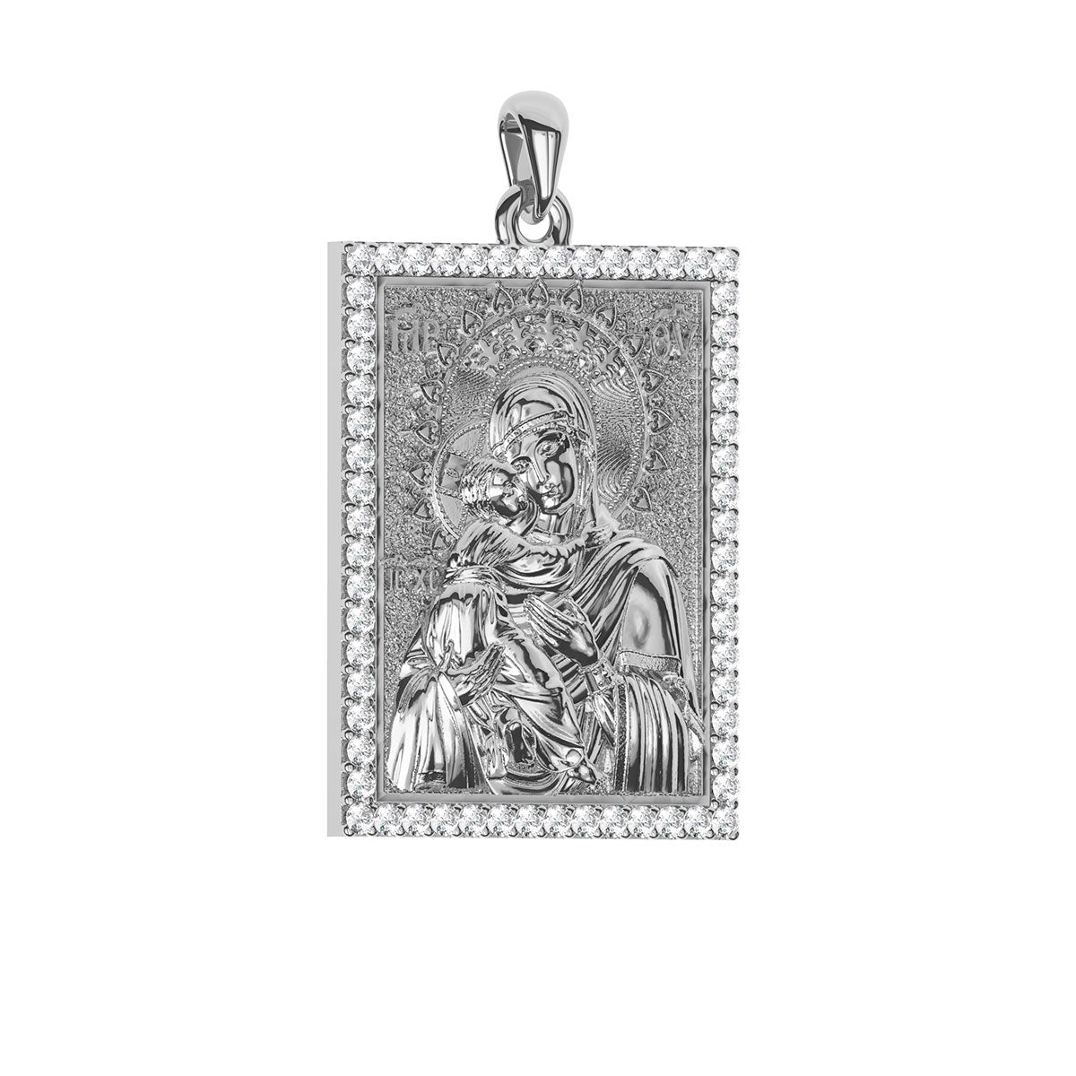 Virgin Mary Panagia Theotokos Sculpted Pavé Tag Medal