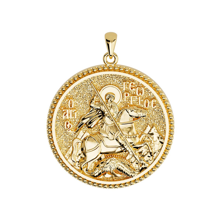Saint George (Georgios) And the Dragon Orthodox Icon Sculpted Round Medal
