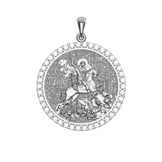 Saint George (Georgios) And the Dragon Sculpted Pavé Round Medal