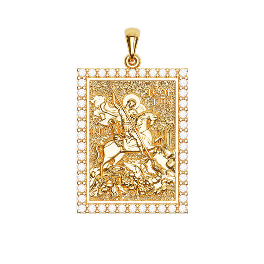 Saint George (Georgios) And the Dragon Sculpted Pavé Tag Medal