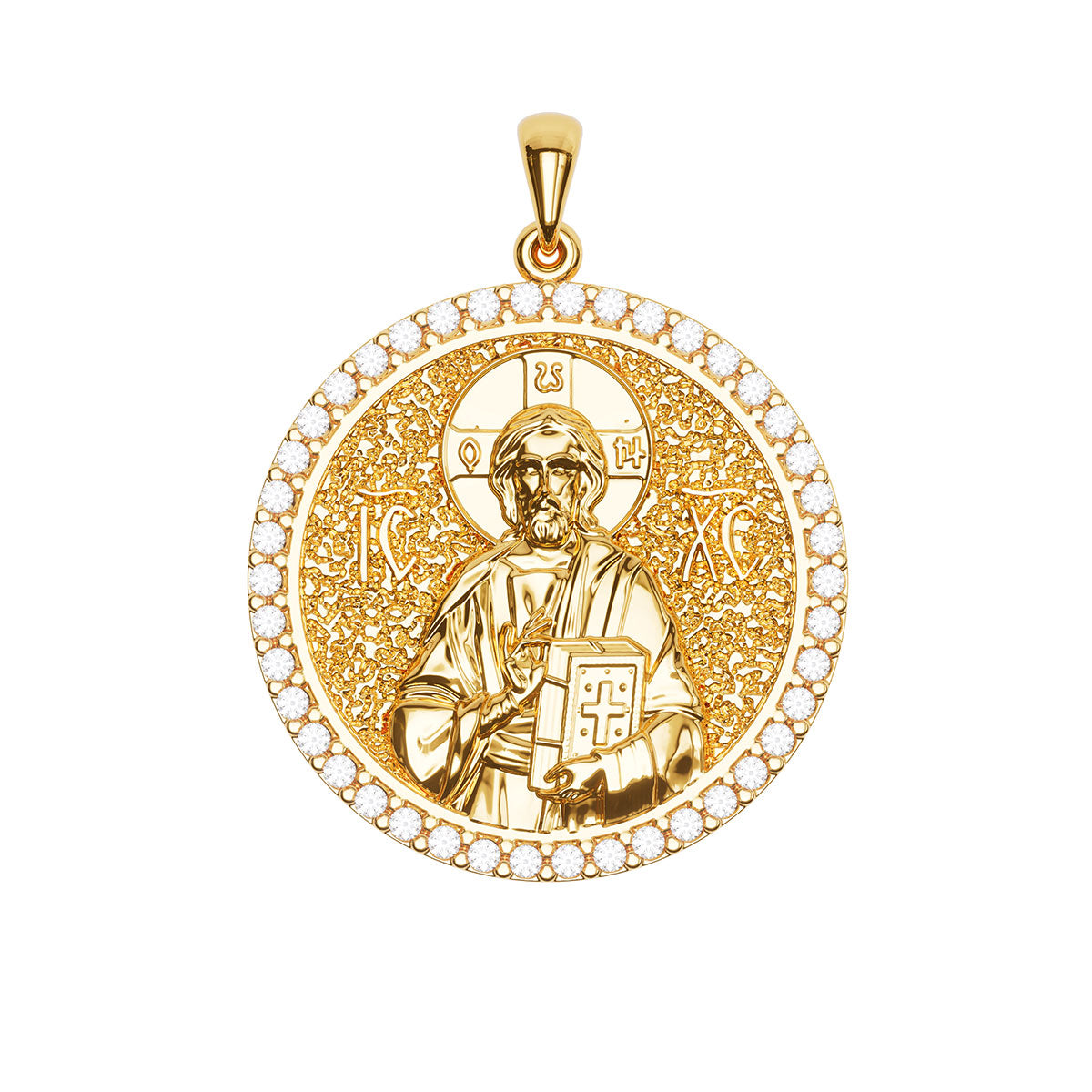 Christ Pantocrator Sculpted Pavé Round Medal