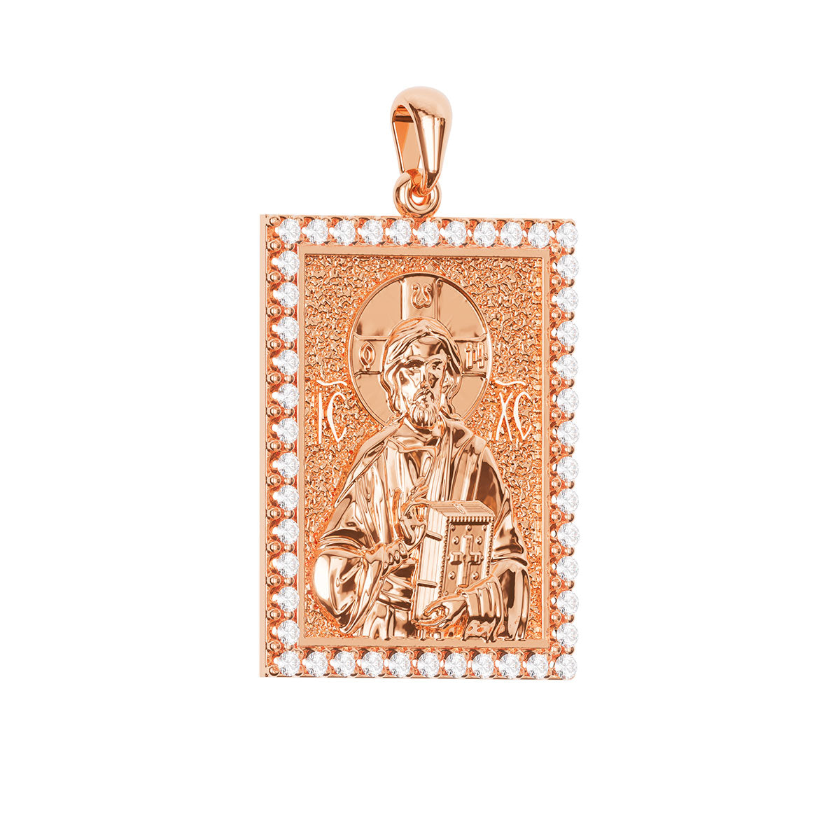 Christ Pantocrator Sculpted Pavé Tag Medal