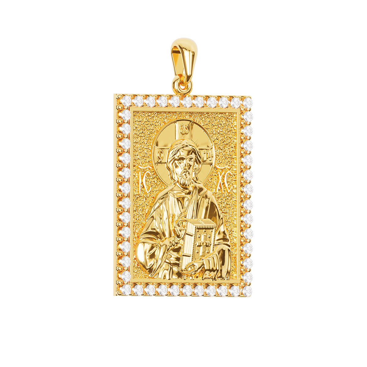 Christ Pantocrator Sculpted Pavé Tag Medal