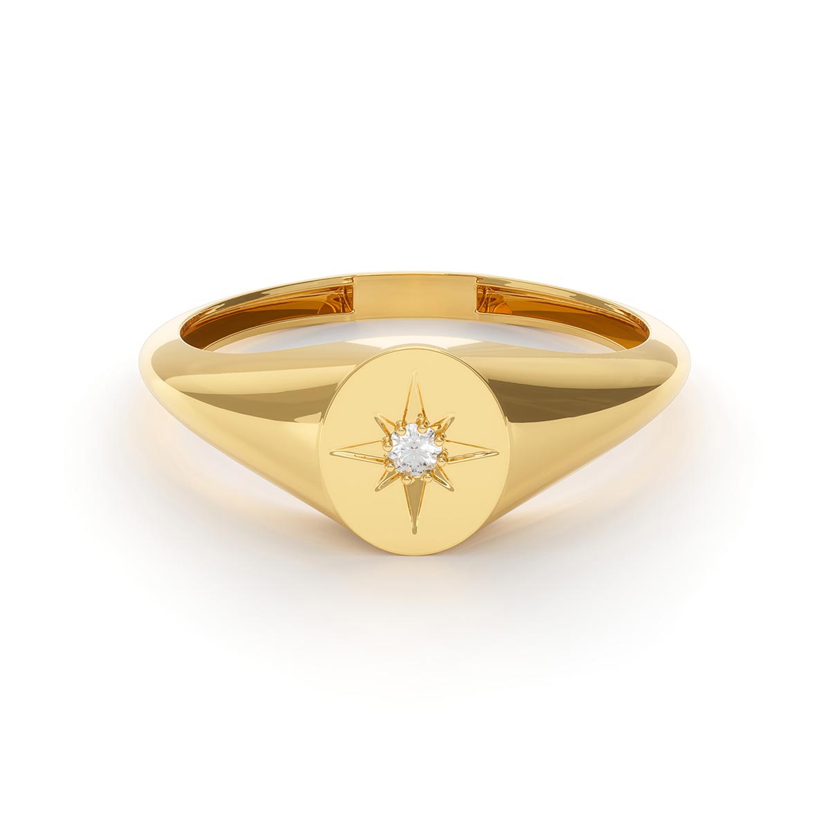 Compass Star Signet Ring with Stone