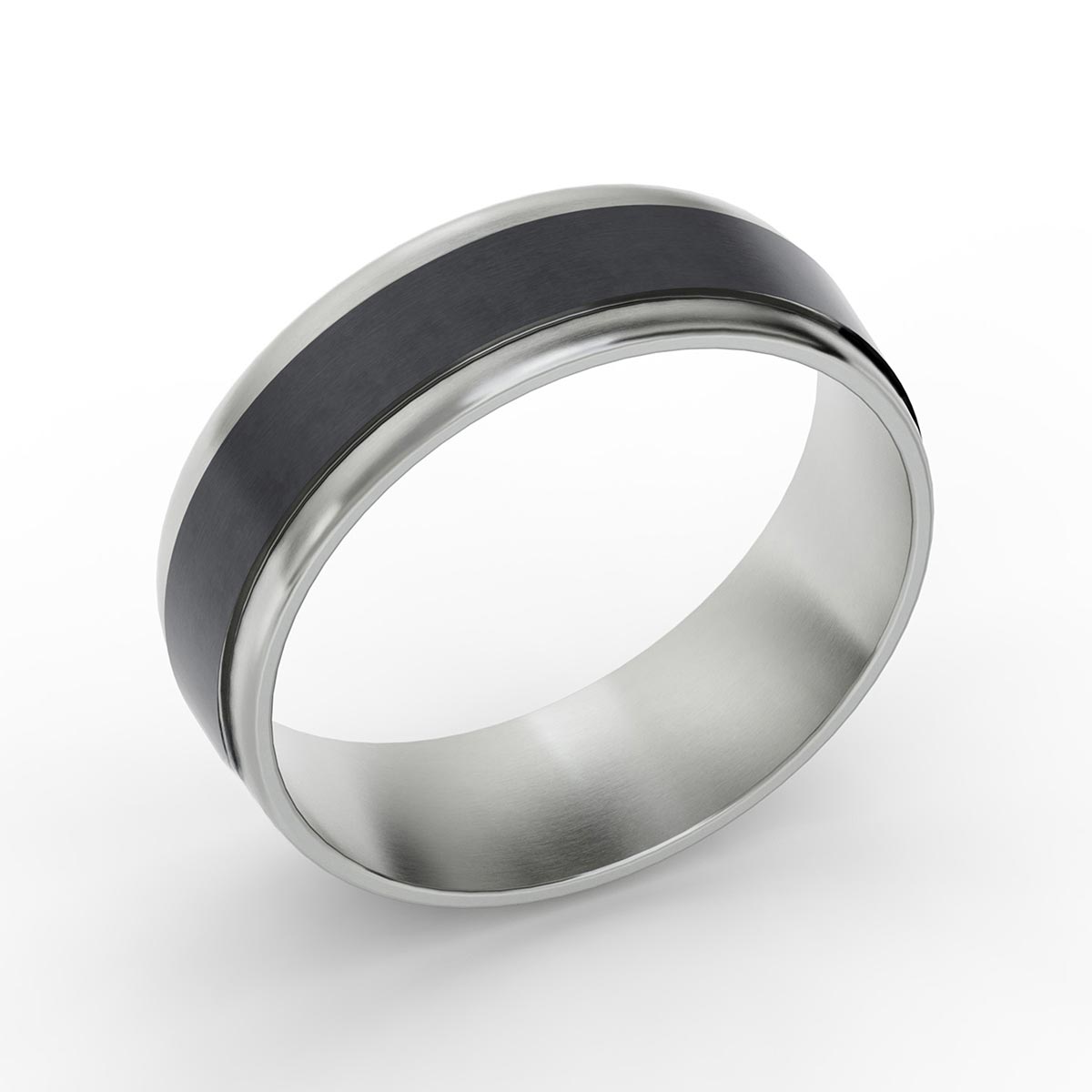 Comfort Fit 7MM Tantalum Carved Wedding Band with Satin Inlay