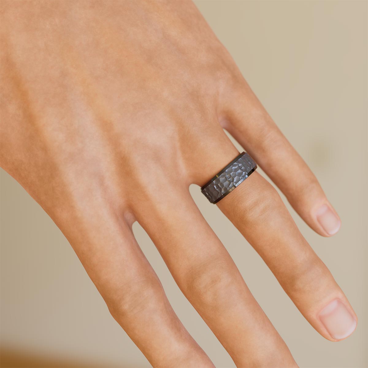 Comfort Fit 8MM Tungsten Carved Wedding Band with Hammered Inlay