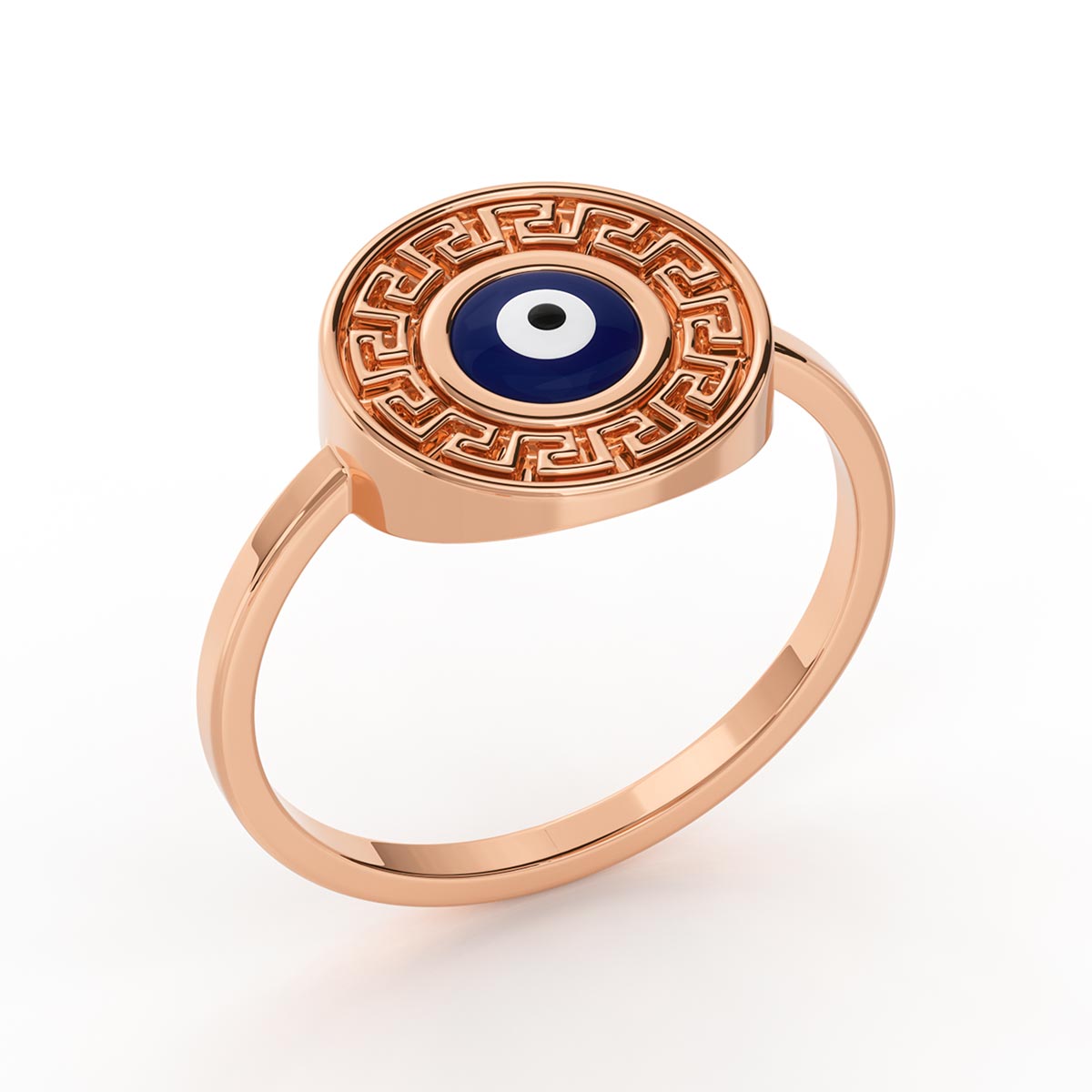 Evil Eye Greek Key Round Ring