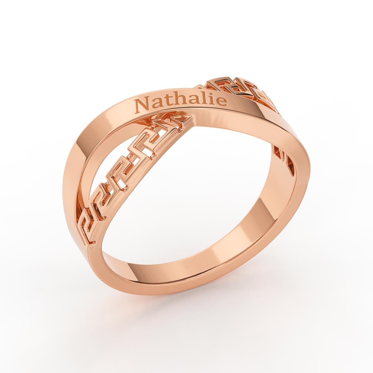 Personalized Greek Key Crossed Ring with Engraving