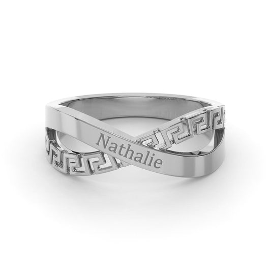 Personalized Greek Key Crossed Ring with Engraving