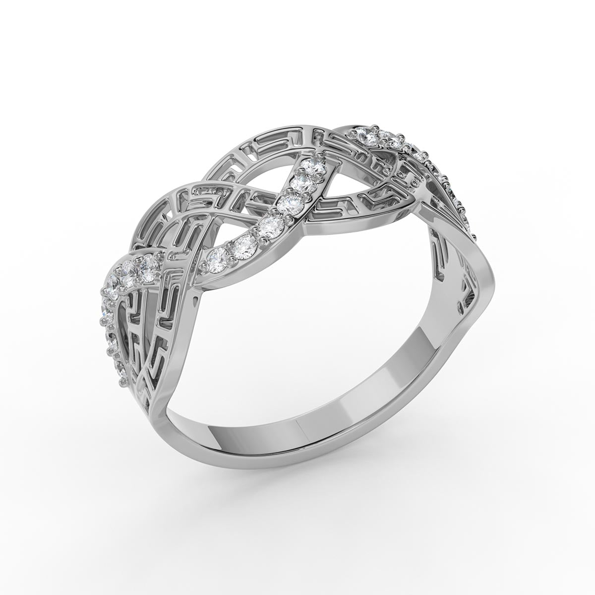 Greek Key Braided Pavé Ring