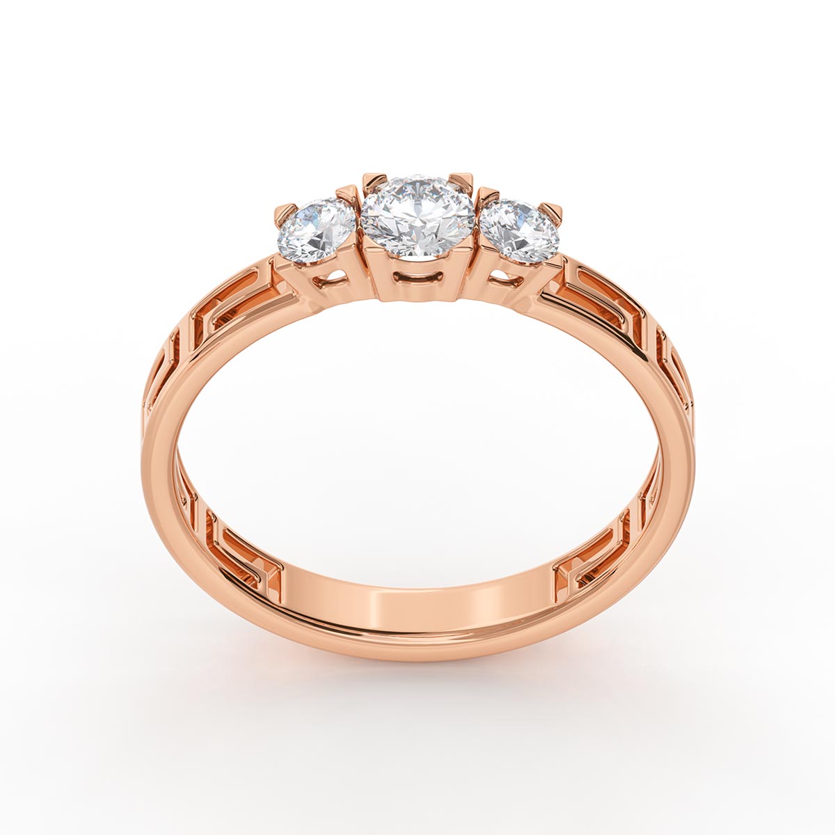 Greek Key 3 Diamond Engagement Ring