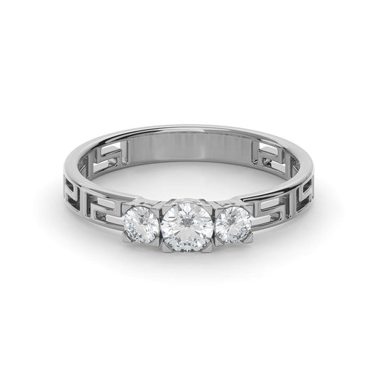 Greek Key 3 Diamond Engagement Ring