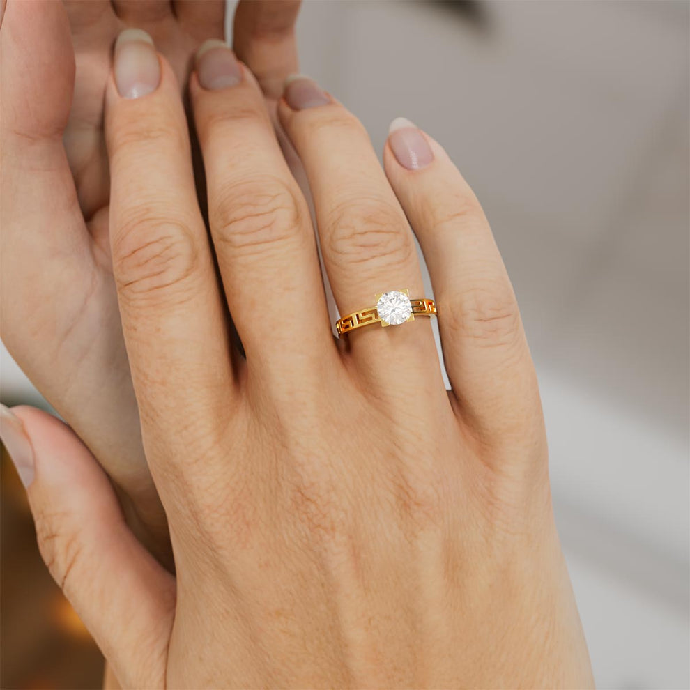 Greek Key Round Diamond Engagement Ring – Stakora