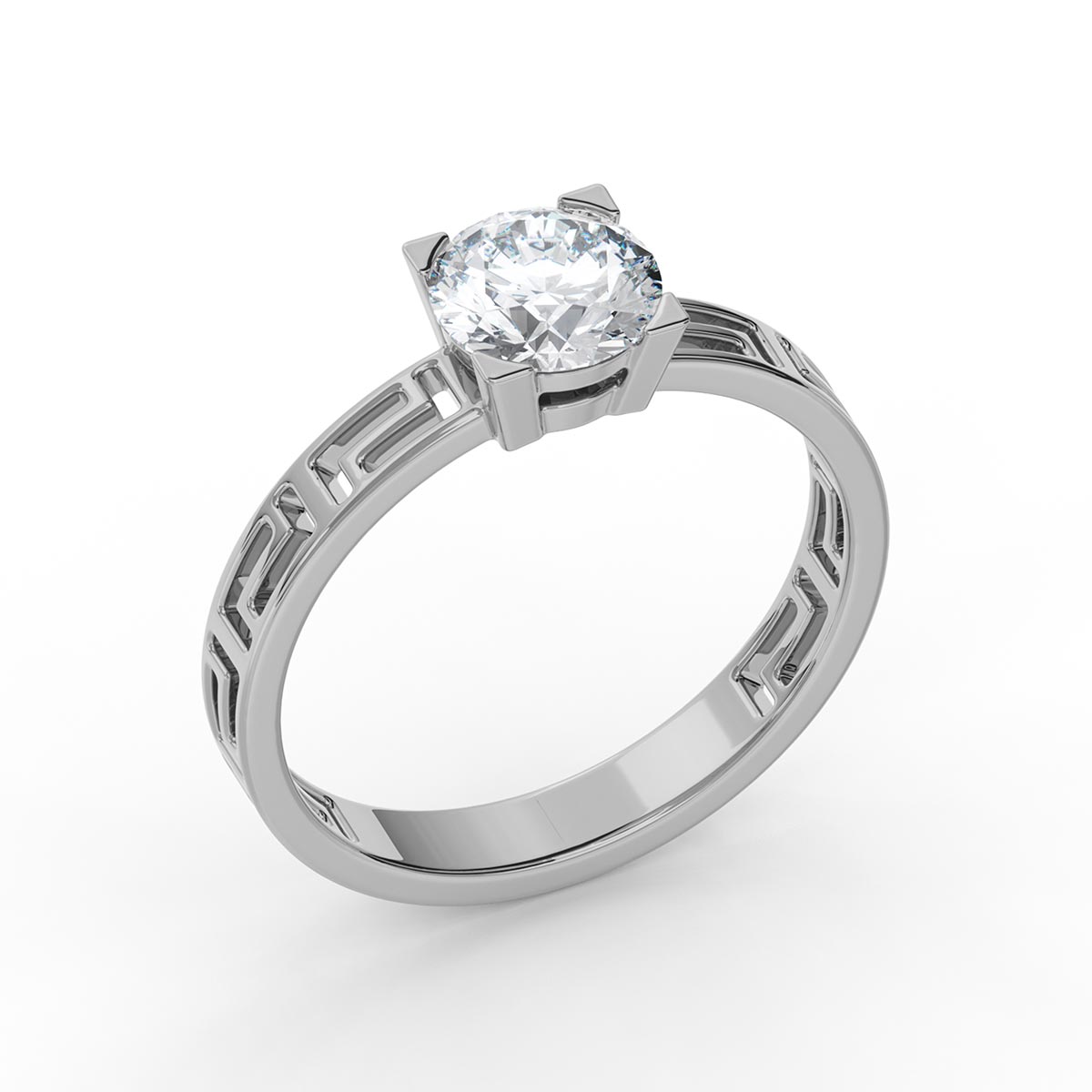 Greek Key 1 Carat Diamond Engagement Ring