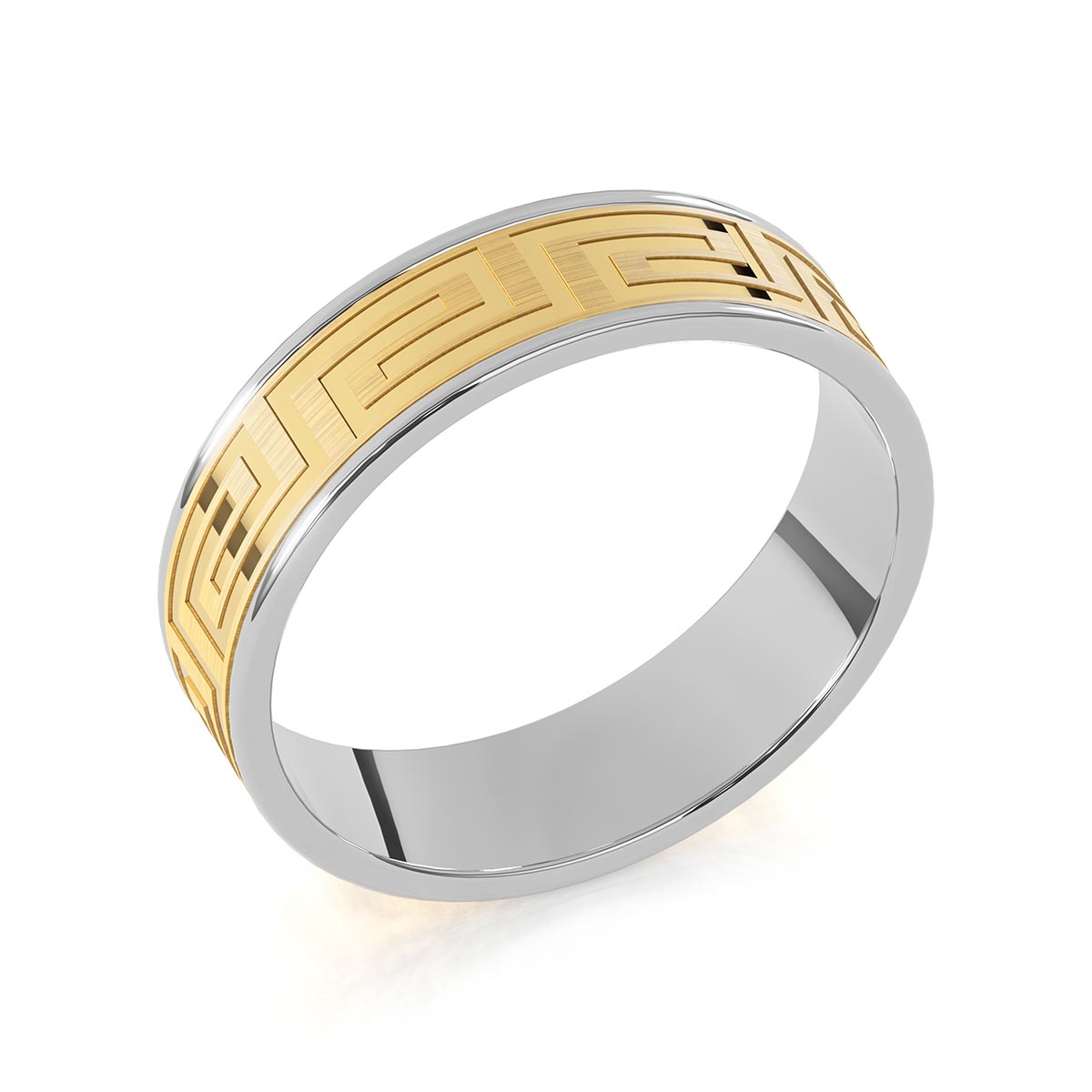 Greek Key Inlay Comfort Fit 6MM Wide Pattern Greek Key Inlay Wedding Ring – Stakora