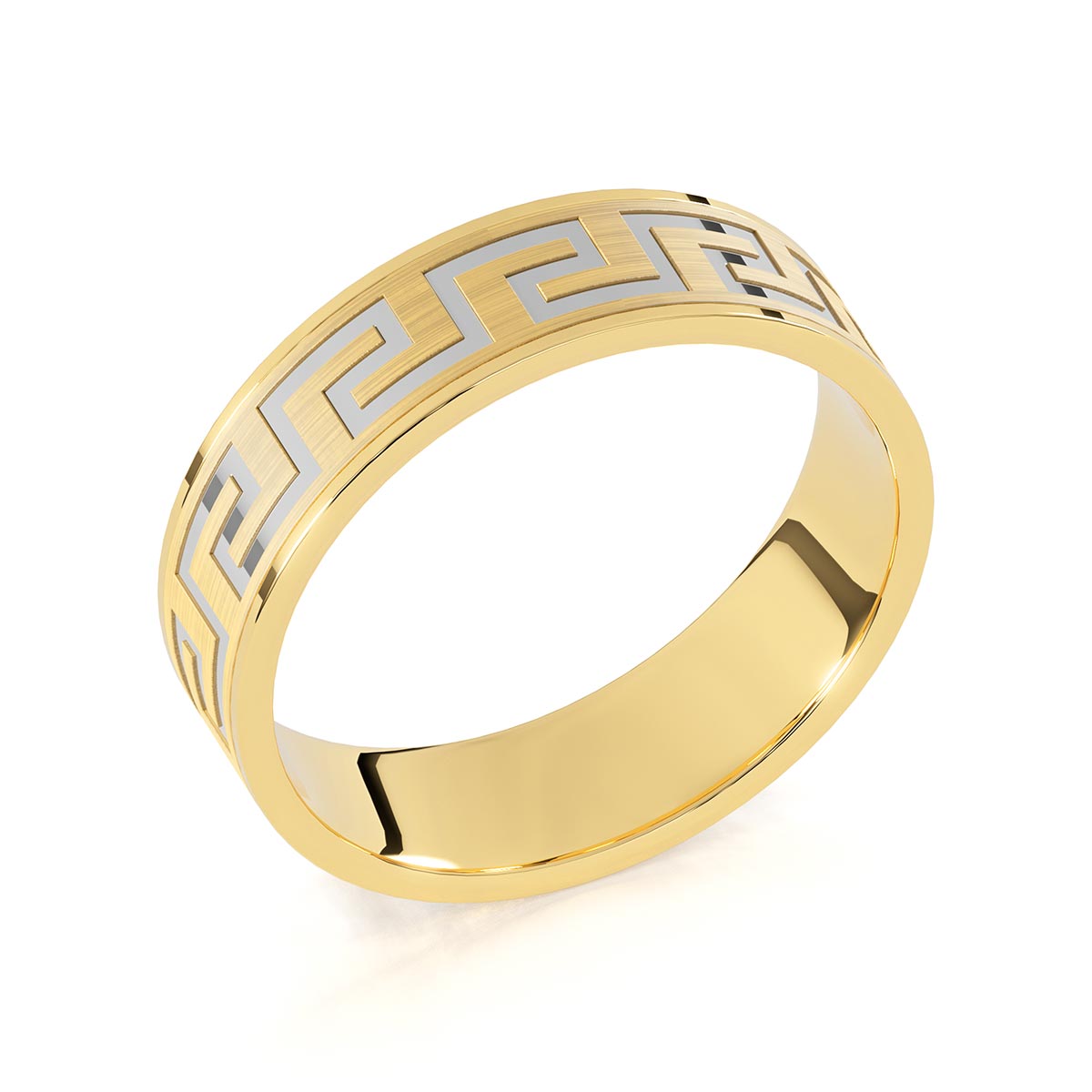 Greek Key Inlay Comfort Fit 6MM Wide Satin Greek Key Inlay Wedding Ring – Stakora