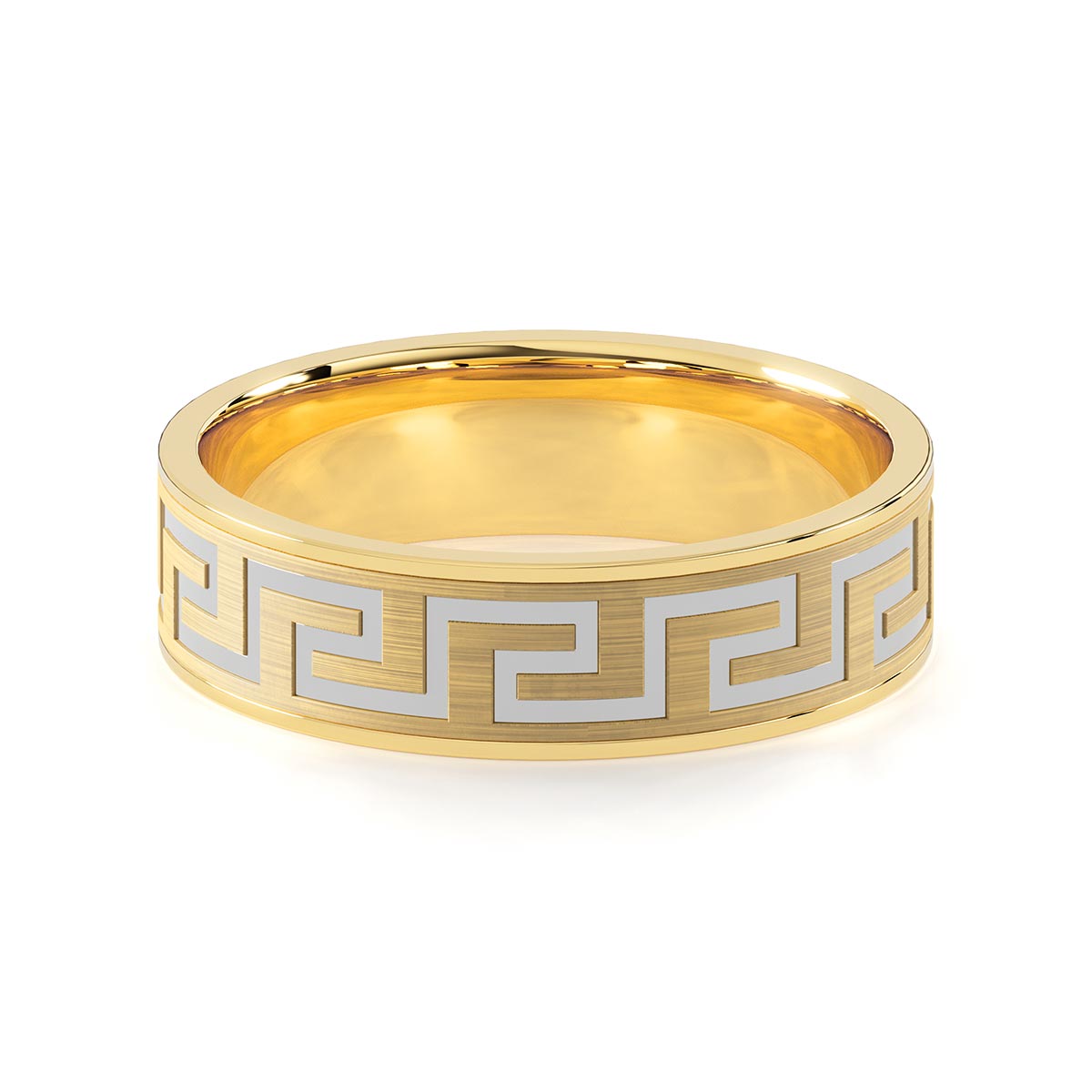 Greek Key Inlay Comfort Fit 6MM Wide Satin Greek Key Inlay Wedding Ring – Stakora