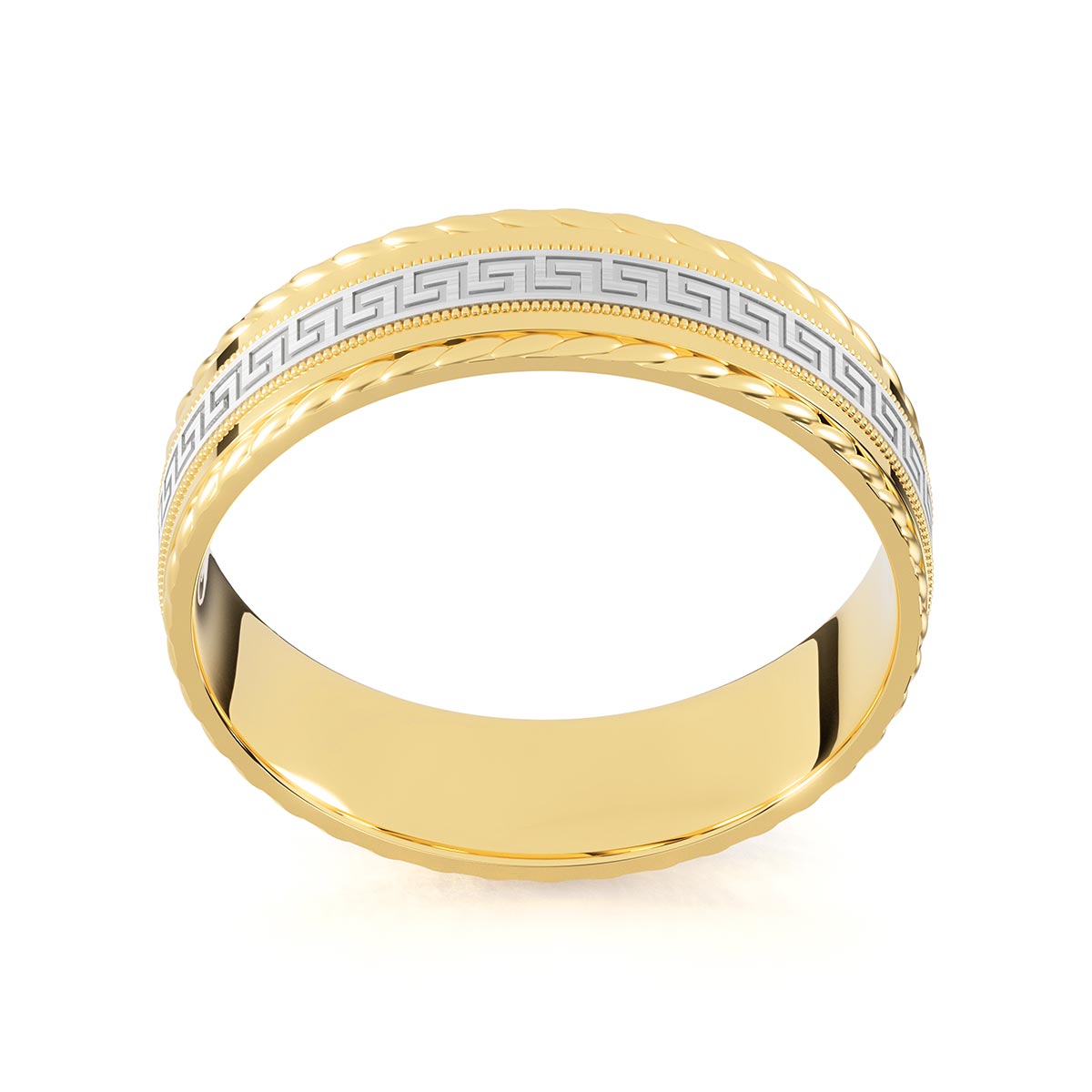 Greek Key Inlay Comfort Fit 6MM Greek Key Inlay Wedding Ring with Roped Edges – Stakora