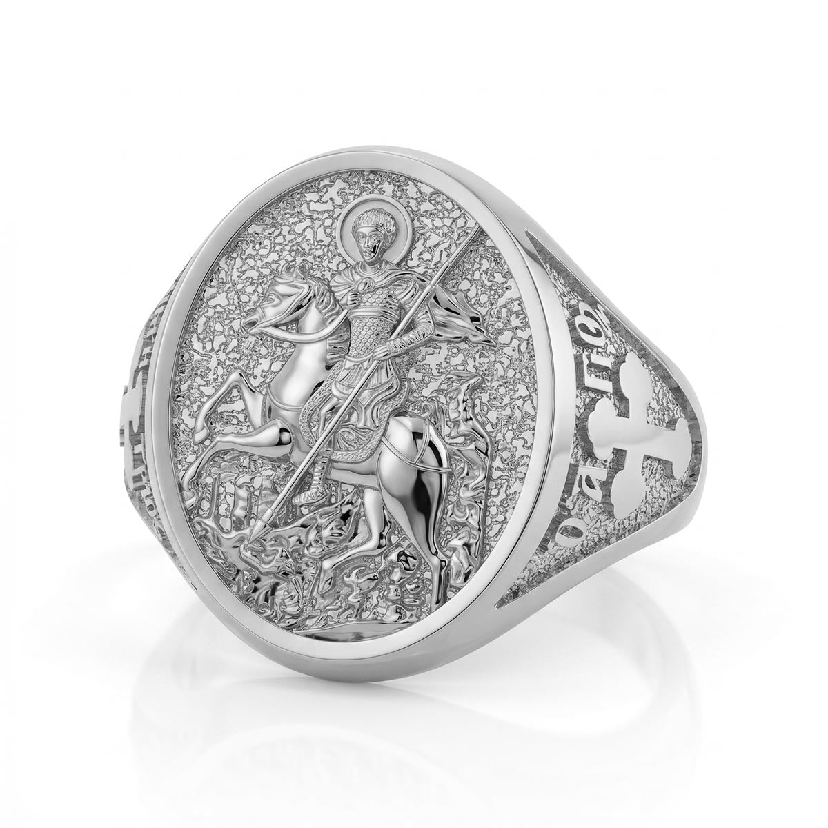 Saint Demetrios (Demetrius) Orthodox Icon Sculpted Signet Ring