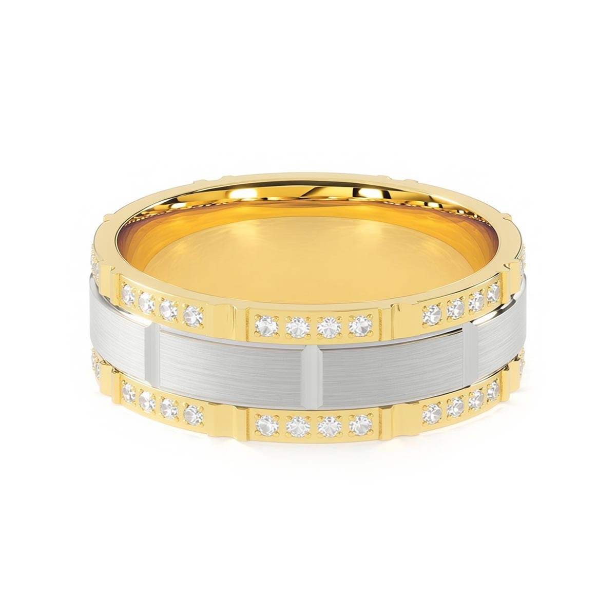 Comfort Fit 8MM President-Style Diamond Men's Wedding Ring with Satin ...