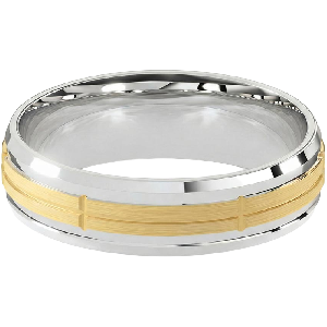 Comfort Fit 6MM Men's Wedding Ring with Crossed-Groove Satin Inlay
