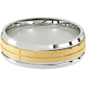 Comfort Fit 7MM Men's Wedding Ring with Crossed-Groove Satin Inlay