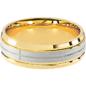 Comfort Fit 7MM Men's Wedding Ring with Crossed-Groove Satin Inlay