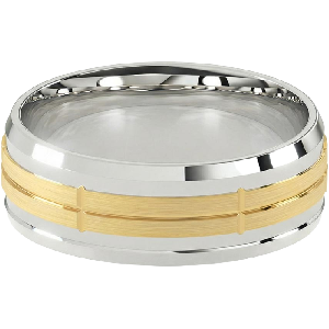 Comfort Fit 8MM Men's Wedding Ring with Crossed-Groove Satin Inlay