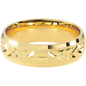 Comfort Fit 6MM Milgrain Men's Wedding Ring with Faceted Diamond-Cut Inlay