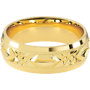 Comfort Fit 7MM Milgrain Men's Wedding Ring with Faceted Diamond-Cut Inlay