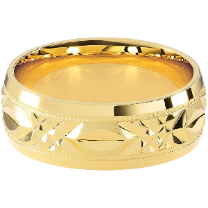 Comfort Fit 8MM Milgrain Men's Wedding Ring with Faceted Diamond-Cut Inlay