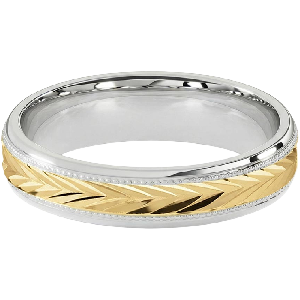 Comfort Fit 4MM Milgrain Men's Wedding Ring with Chevron Diamond-Cut Inlay