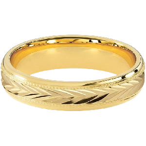 Comfort Fit 4MM Milgrain Men's Wedding Ring with Chevron Diamond-Cut Inlay