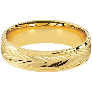 Comfort Fit 5MM Milgrain Men's Wedding Ring with Chevron Diamond-Cut Inlay