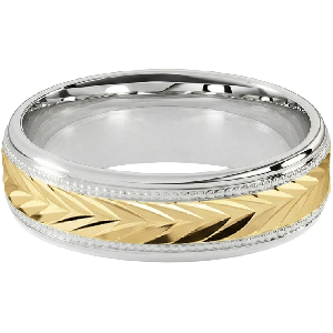 Comfort Fit 6MM Milgrain Men's Wedding Ring with Chevron Diamond-Cut Inlay