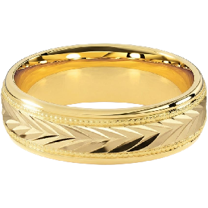 Comfort Fit 6MM Milgrain Men's Wedding Ring with Chevron Diamond-Cut Inlay