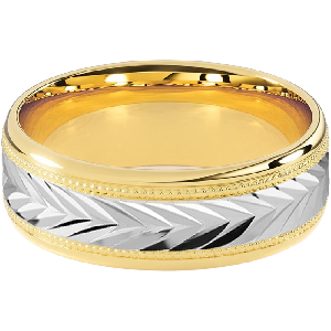Comfort Fit 7MM Milgrain Men's Wedding Ring with Chevron Diamond-Cut Inlay