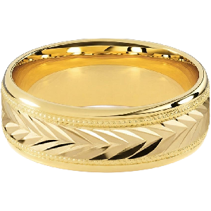 Comfort Fit 7MM Milgrain Men's Wedding Ring with Chevron Diamond-Cut Inlay