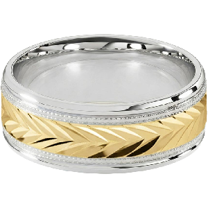 Comfort Fit 8MM Milgrain Men's Wedding Ring with Chevron Diamond-Cut Inlay