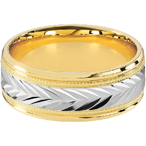 Comfort Fit 8MM Milgrain Men's Wedding Ring with Chevron Diamond-Cut Inlay