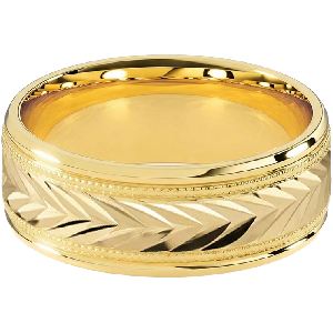 Comfort Fit 8MM Milgrain Men's Wedding Ring with Chevron Diamond-Cut Inlay