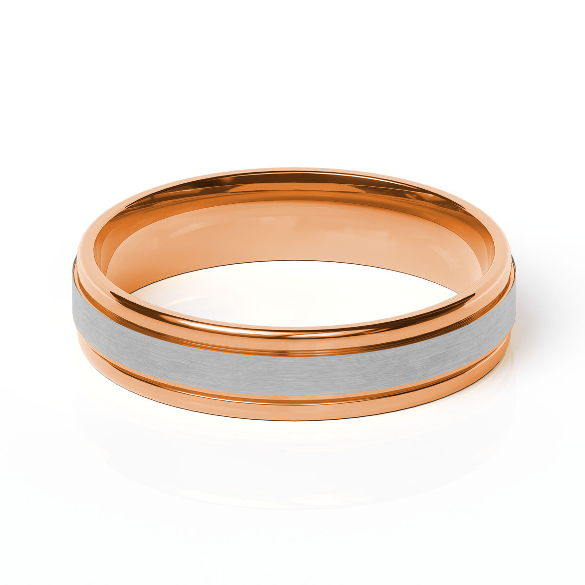 Comfort Fit 5MM Carved Wedding Band with Satin Inlay